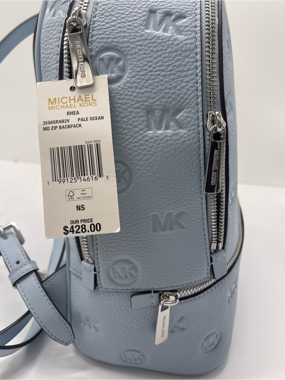 Michael Kors Rhea Medium Zip Logo Debossed Backpack
Pale Ocean 
NWT - Picture 9 of 16